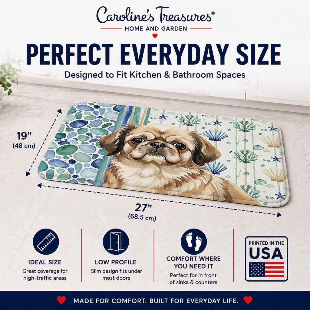 Sable Pekingese Coastal Sea Glass Memory Foam Kitchen Mat Machine Washable Anti-Fatigue Cushion Comfort Bath or Kitchen Rug