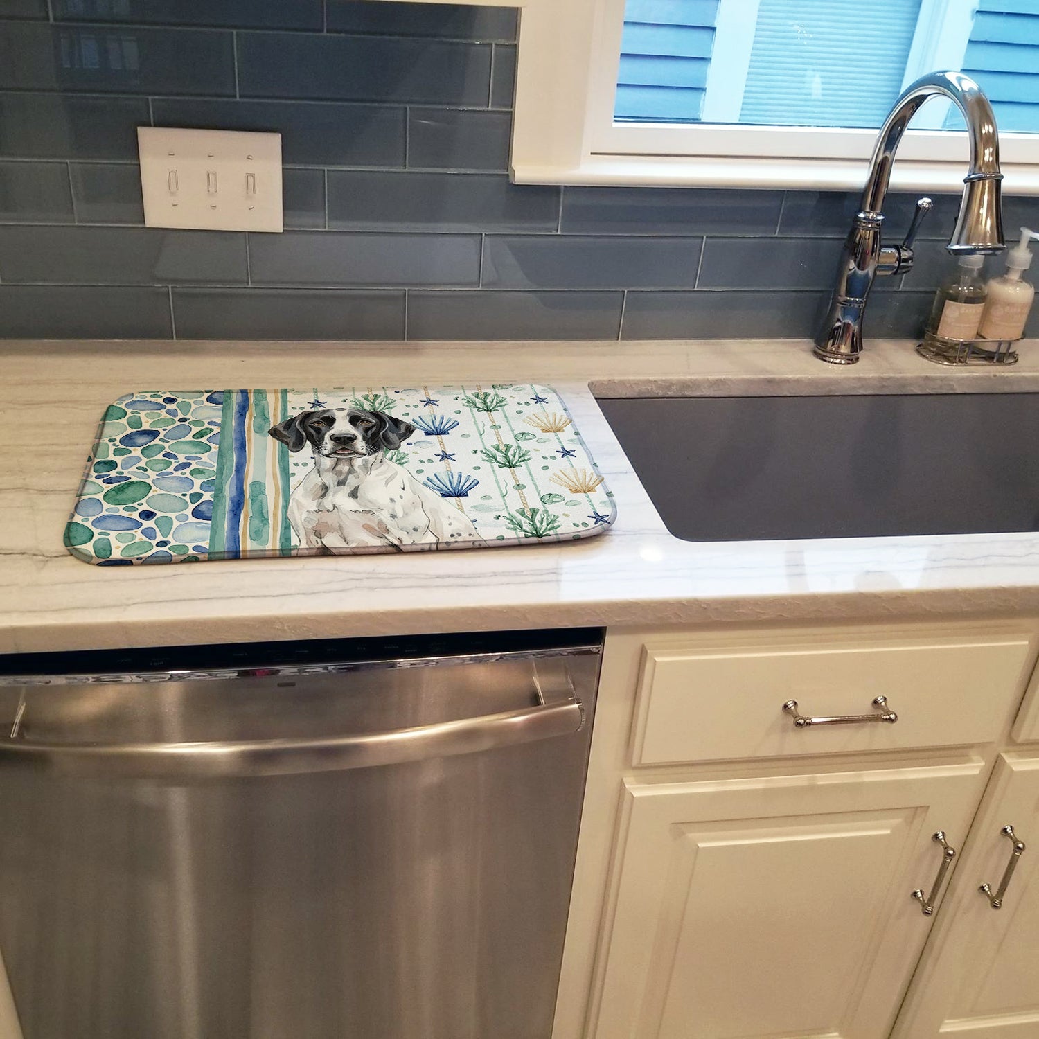 Black and White Pointer Coastal Sea Glass Dish Drying Mat Absorbent Dish Drying Mat Pad for Kitchen Counter Dish Drainer Mat for Countertop, 14 x 21", Multicolor