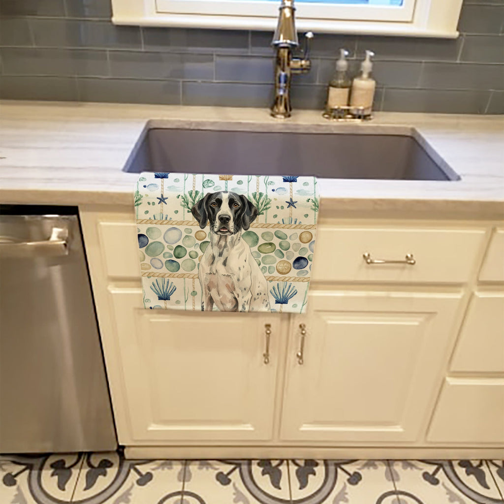 Black and White Pointer Coastal Sea Glass Kitchen Towel Velour Plush Front and Cotton Loop Back Machine Washable