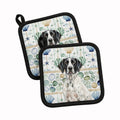 Black and White Pointer Coastal Sea Glass Pot Holder Set of 2 Heat Resistant Quilted Hot Pads 7.5 x 7.5 Inch, Insulated Kitchen Trivets for Cooking & Baking