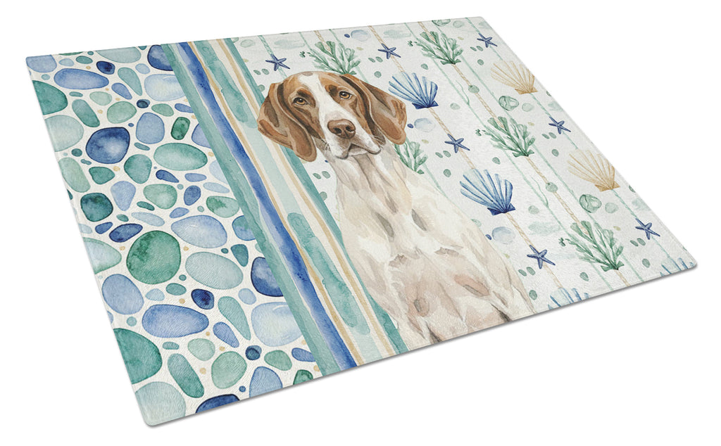 Liver and White Pointer Coastal Sea Glass Cutting Board Tempered Glass Kitchen Cutting Surface, Heat Resistant Chopping, Non-Slip Feet, Food Prep & Serving