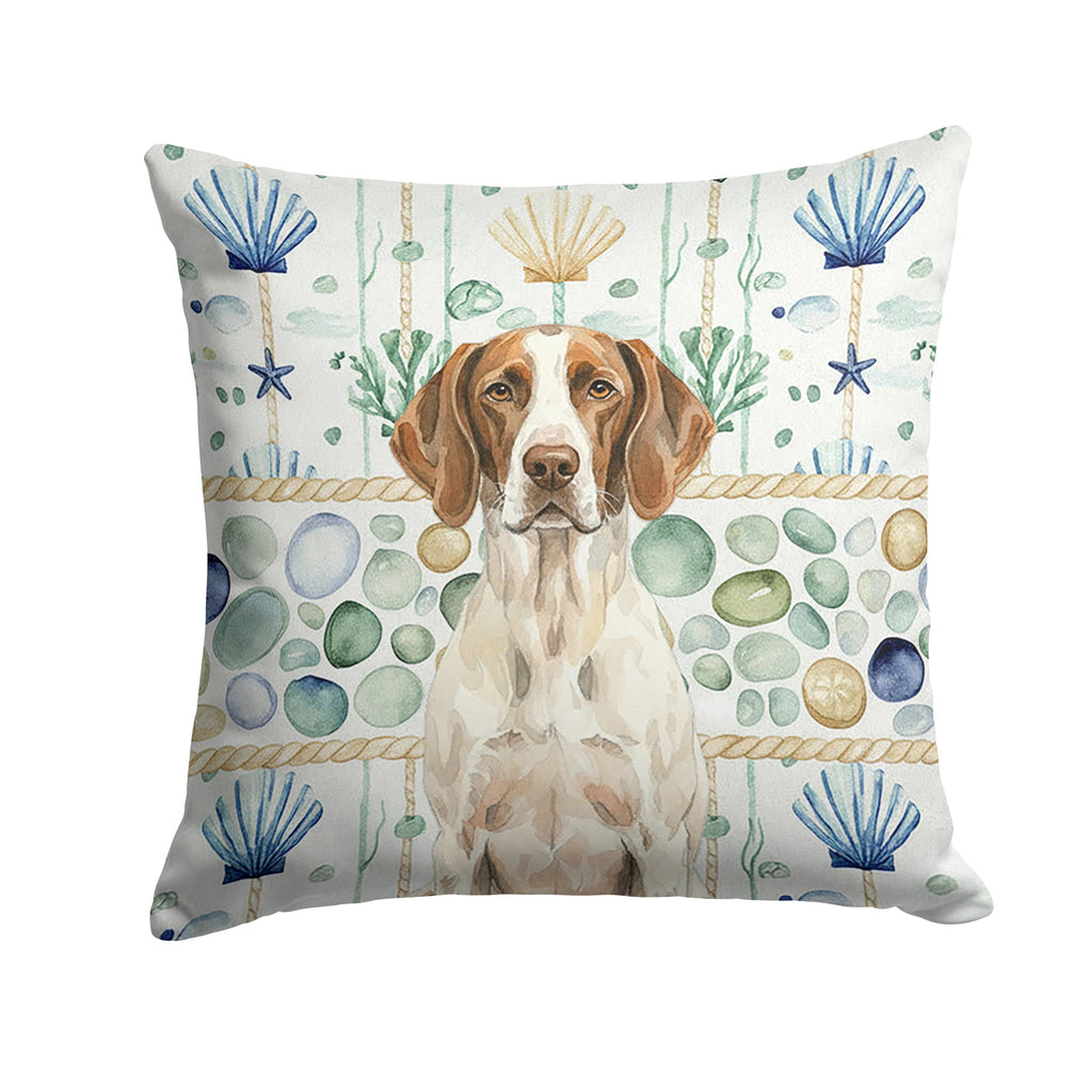 Liver and White Pointer Coastal Sea Glass Decorative Throw Pillow 14x14 Indoor Outdoor Accent Cushion, Fabric Cover with Insert for Sofa, Bed, Porch & Living Room