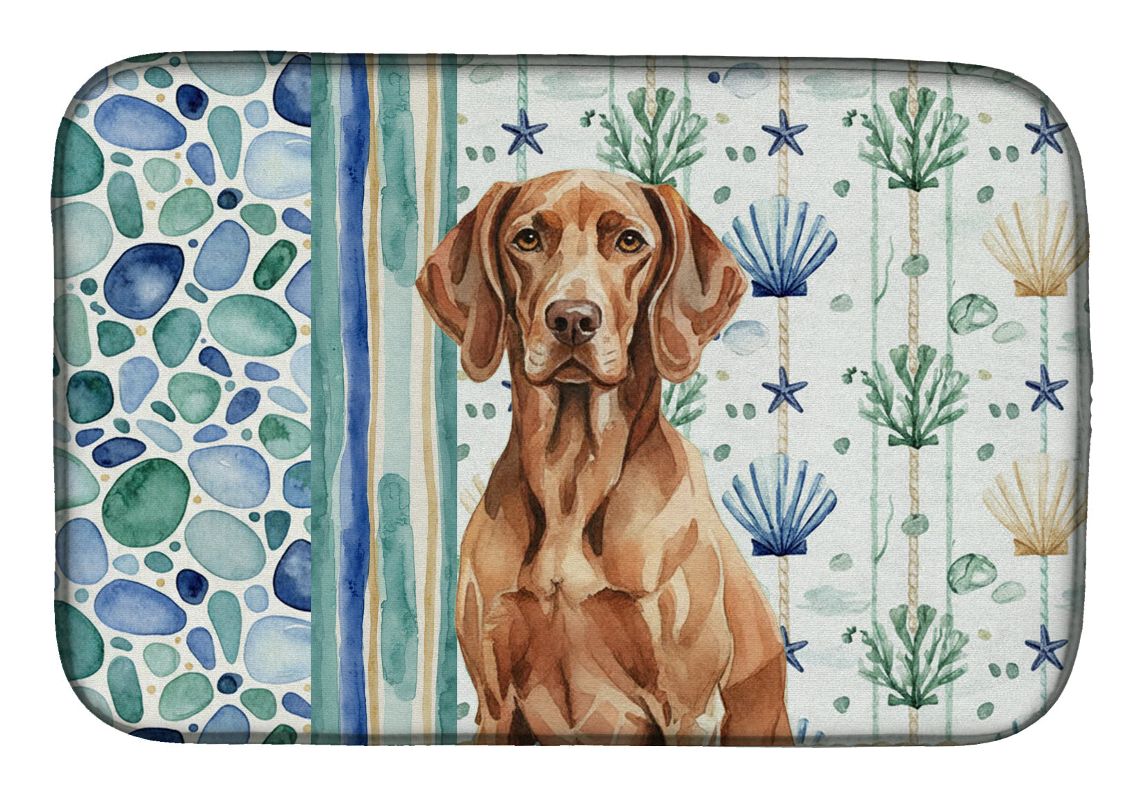 Liver Pointer Coastal Sea Glass Dish Drying Mat Absorbent Dish Drying Mat Pad for Kitchen Counter Dish Drainer Mat for Countertop, 14 x 21", Multicolor
