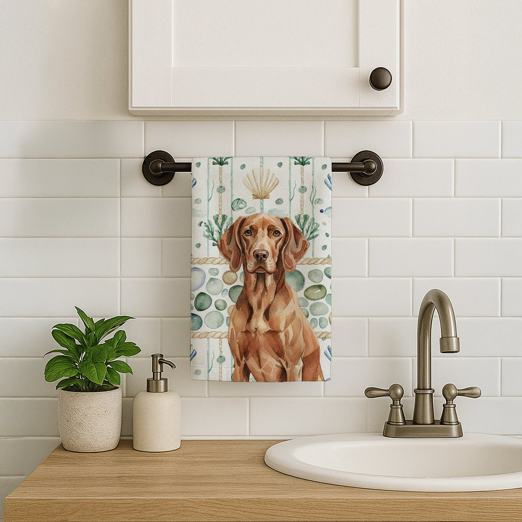 Liver Pointer Coastal Sea Glass Kitchen Towel Velour Plush Front and Cotton Loop Back Machine Washable
