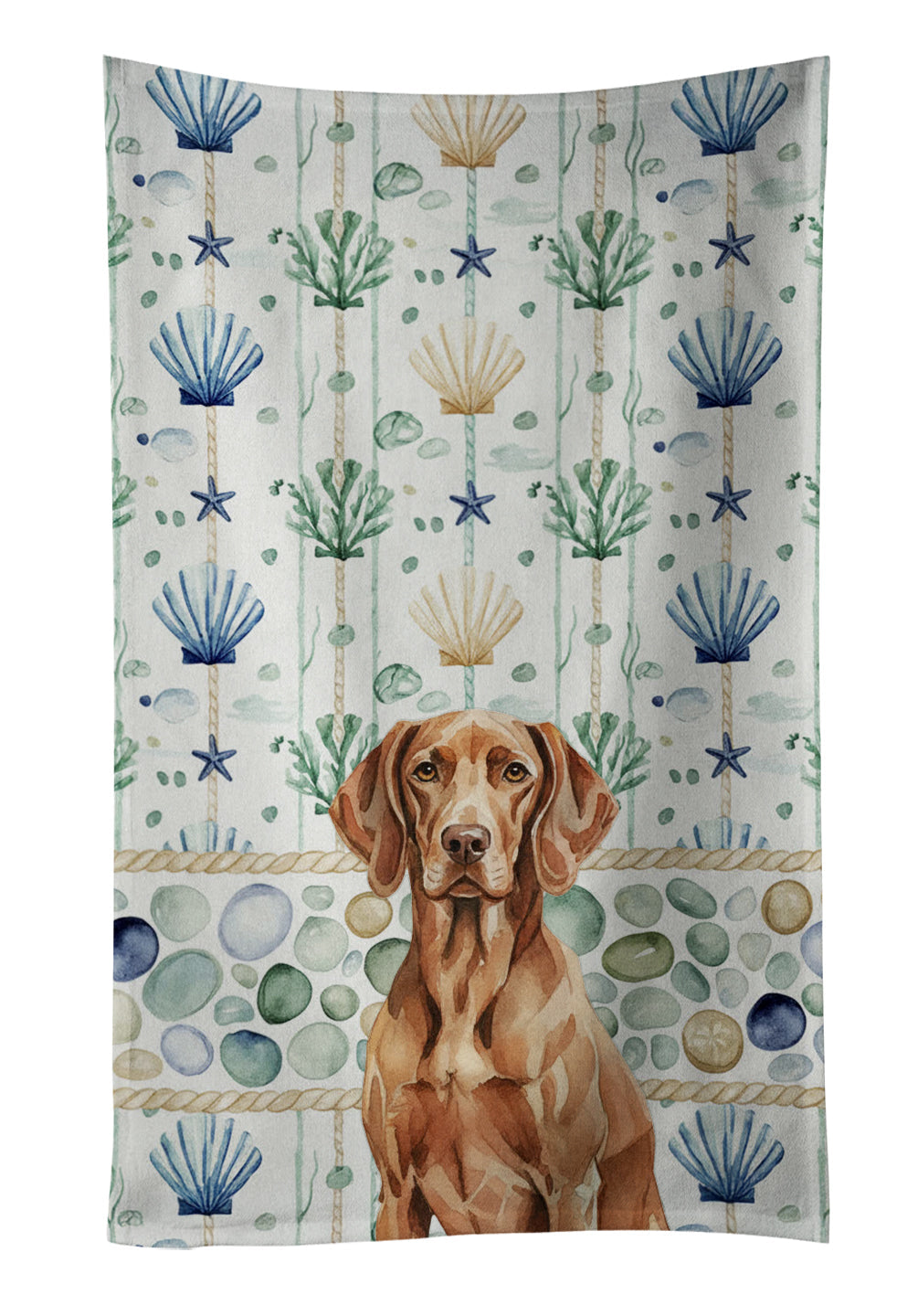 Liver Pointer Coastal Sea Glass Kitchen Towel Velour Plush Front and Cotton Loop Back Machine Washable