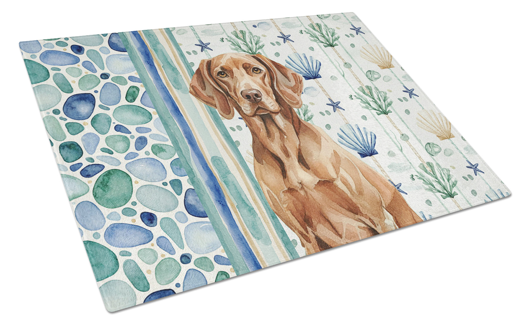 Liver Pointer Coastal Sea Glass Cutting Board Tempered Glass Kitchen Cutting Surface, Heat Resistant Chopping, Non-Slip Feet, Food Prep & Serving