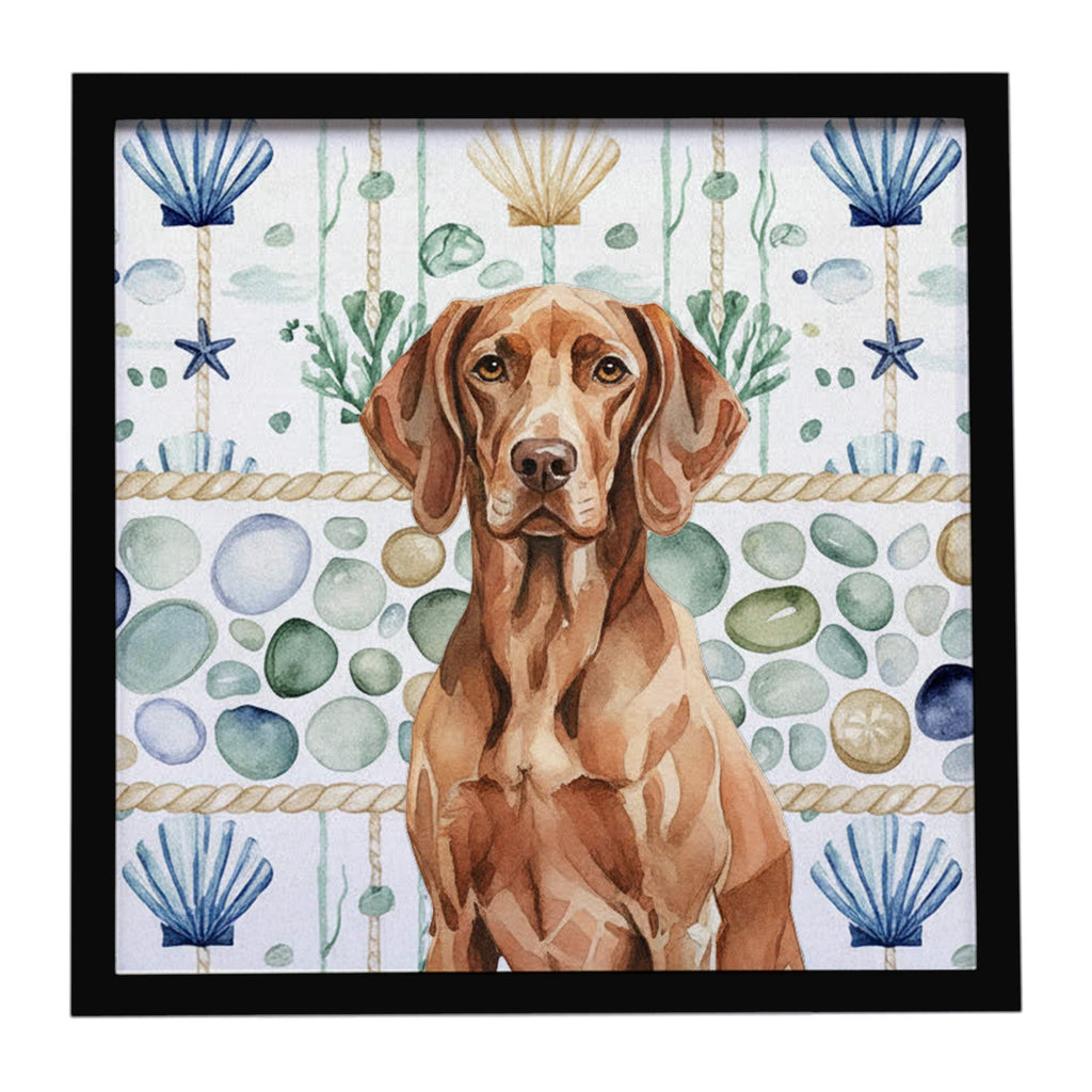 Liver Pointer Coastal Sea Glass Framed Metal Print Bathroom, Kitchen, Office, Home Decor Wall Art Ready to Hang, Square, 8X8