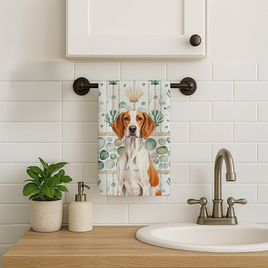 Orange and White Pointer Coastal Sea Glass Kitchen Towel Velour Plush Front and Cotton Loop Back Machine Washable
