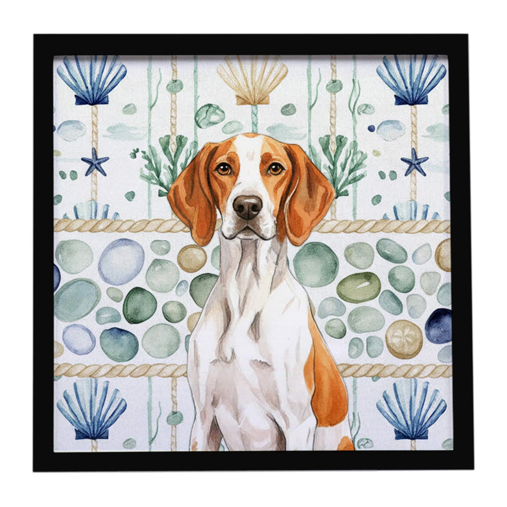 Orange and White Pointer Coastal Sea Glass Framed Metal Print Bathroom, Kitchen, Office, Home Decor Wall Art Ready to Hang, Square, 8X8
