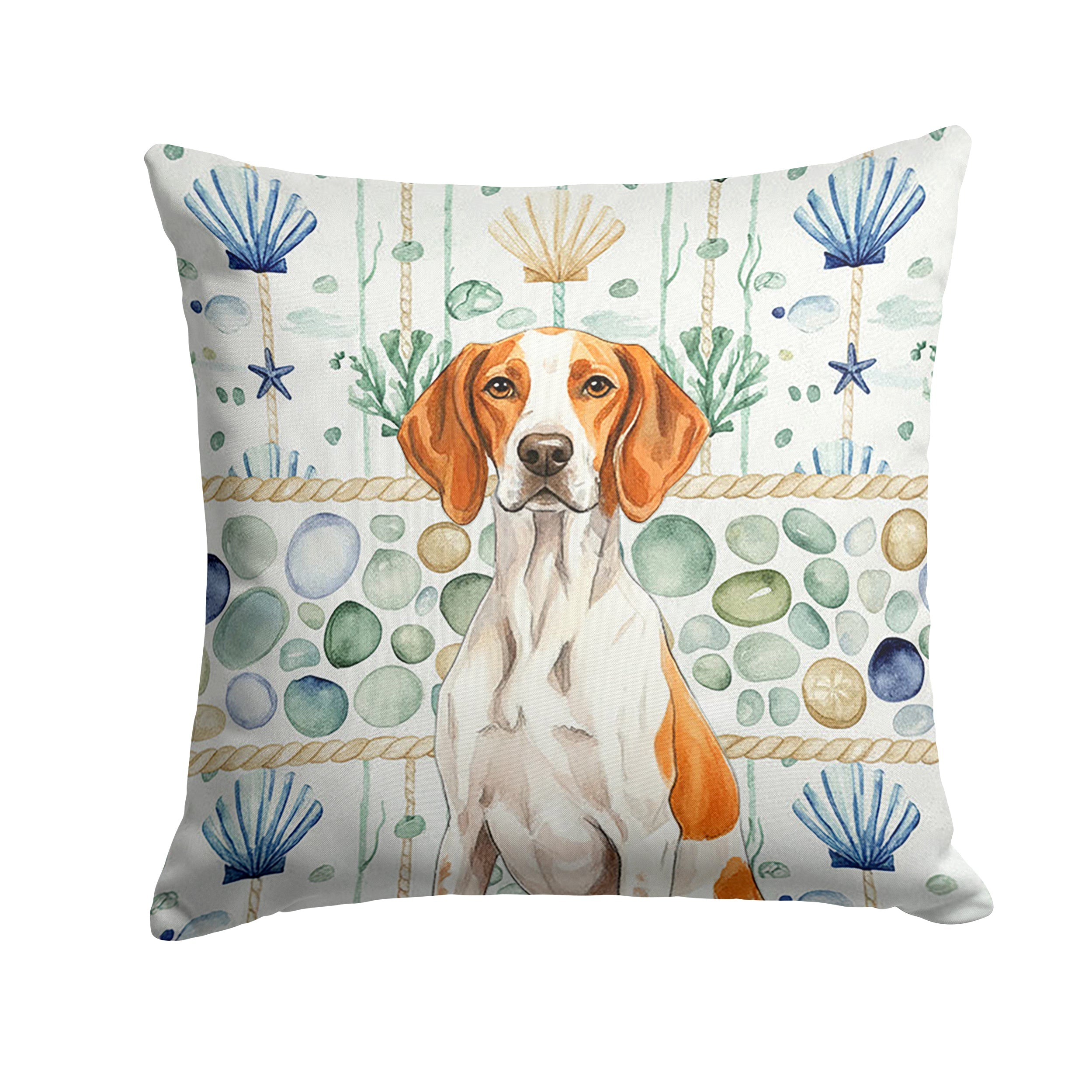 Orange and White Pointer Coastal Sea Glass Decorative Throw Pillow 18x18 Indoor Outdoor Accent Cushion, Fabric Cover with Insert for Sofa, Bed, Porch & Living Room
