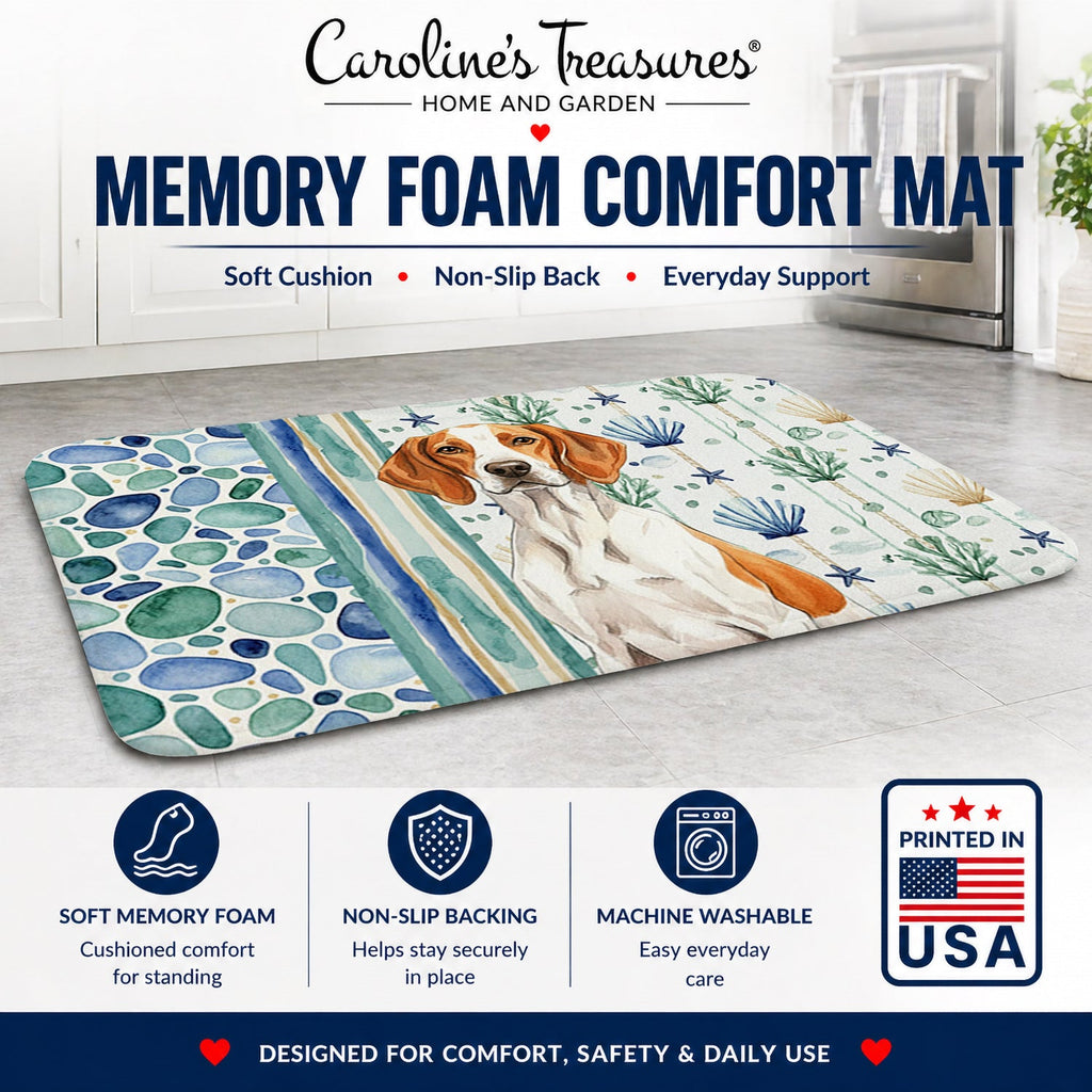 Orange and White Pointer Coastal Sea Glass Memory Foam Kitchen Mat Machine Washable Anti-Fatigue Cushion Comfort Bath or Kitchen Rug