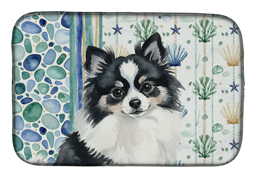 Black and White Pomeranian Coastal Sea Glass Dish Drying Mat Absorbent Dish Drying Mat Pad for Kitchen Counter Dish Drainer Mat for Countertop, 14 x 21", Multicolor