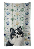 Black and White Pomeranian Coastal Sea Glass Kitchen Towel Velour Plush Front and Cotton Loop Back Machine Washable