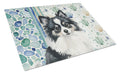 Black and White Pomeranian Coastal Sea Glass Cutting Board Tempered Glass Kitchen Cutting Surface, Heat Resistant Chopping, Non-Slip Feet, Food Prep & Serving