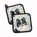 Black and White Pomeranian Coastal Sea Glass Pot Holder Set of 2 Heat Resistant Quilted Hot Pads 7.5 x 7.5 Inch, Insulated Kitchen Trivets for Cooking & Baking