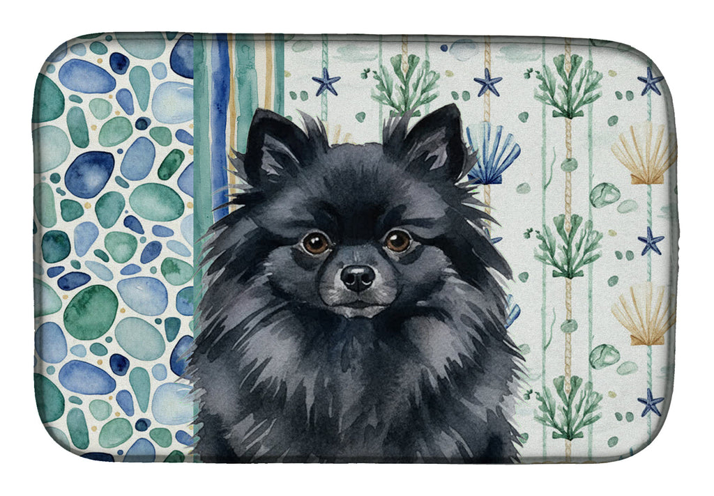 Black Pomeranian Coastal Sea Glass Dish Drying Mat Absorbent Dish Drying Mat Pad for Kitchen Counter Dish Drainer Mat for Countertop, 14 x 21", Multicolor