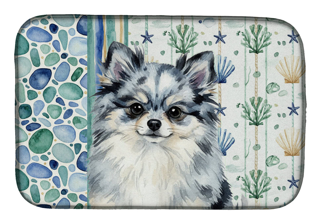 Blue Merle Pomeranian Coastal Sea Glass Dish Drying Mat Absorbent Dish Drying Mat Pad for Kitchen Counter Dish Drainer Mat for Countertop, 14 x 21", Multicolor