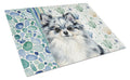 Blue Merle Pomeranian Coastal Sea Glass Cutting Board Tempered Glass Kitchen Cutting Surface, Heat Resistant Chopping, Non-Slip Feet, Food Prep & Serving