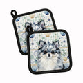 Blue Merle Pomeranian Coastal Sea Glass Pot Holder Set of 2 Heat Resistant Quilted Hot Pads 7.5 x 7.5 Inch, Insulated Kitchen Trivets for Cooking & Baking