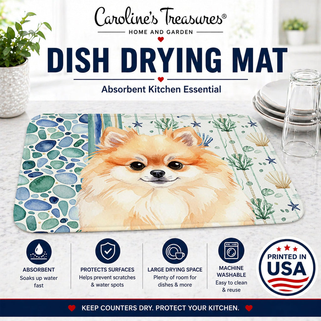 Pomeranian Coastal Sea Glass Dish Drying Mat Absorbent Dish Drying Mat Pad for Kitchen Counter Dish Drainer Mat for Countertop, 14 x 21", Multicolor