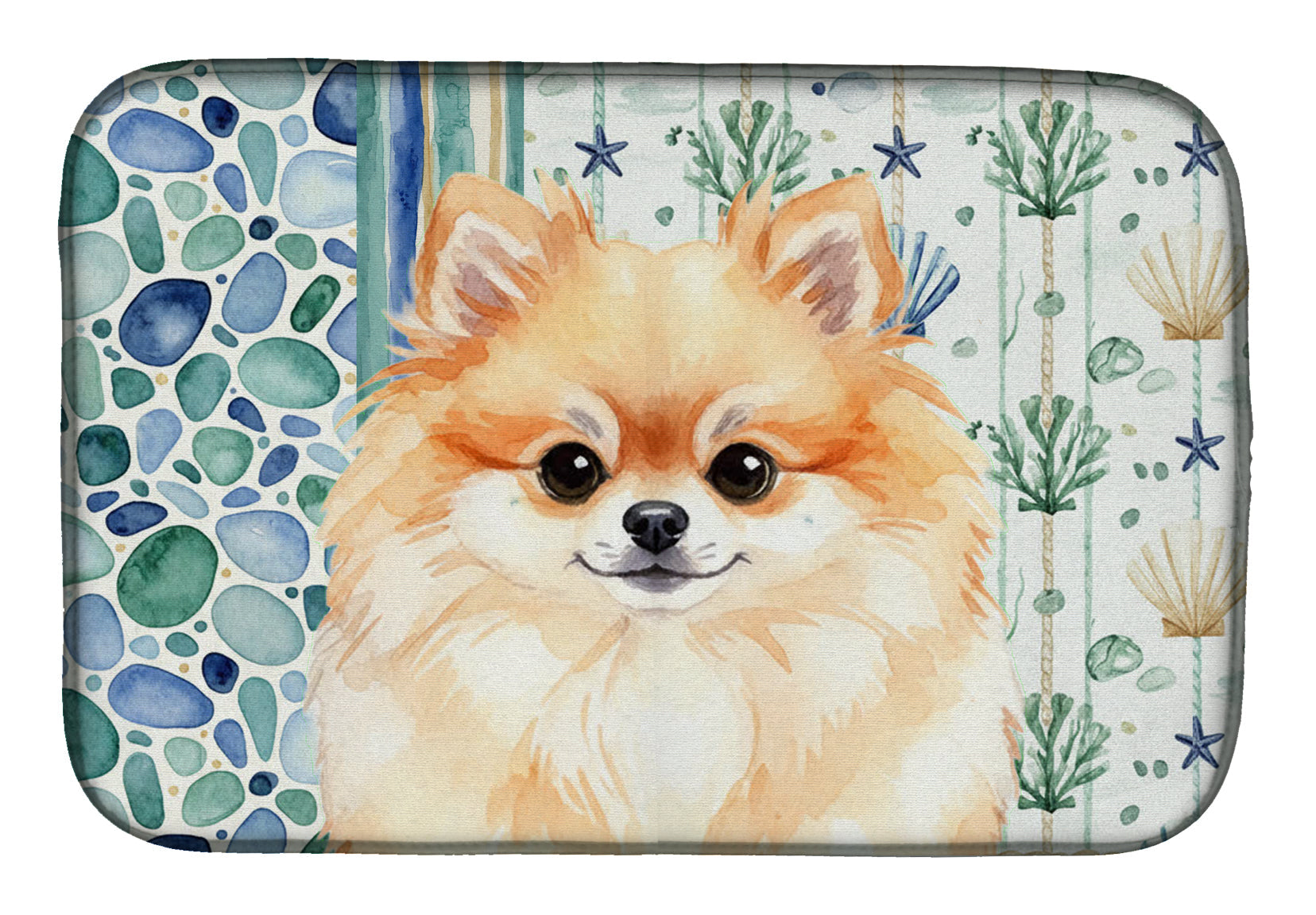 Pomeranian Coastal Sea Glass Dish Drying Mat Absorbent Dish Drying Mat Pad for Kitchen Counter Dish Drainer Mat for Countertop, 14 x 21", Multicolor