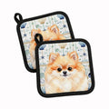 Pomeranian Coastal Sea Glass Pot Holder Set of 2 Heat Resistant Quilted Hot Pads 7.5 x 7.5 Inch, Insulated Kitchen Trivets for Cooking & Baking