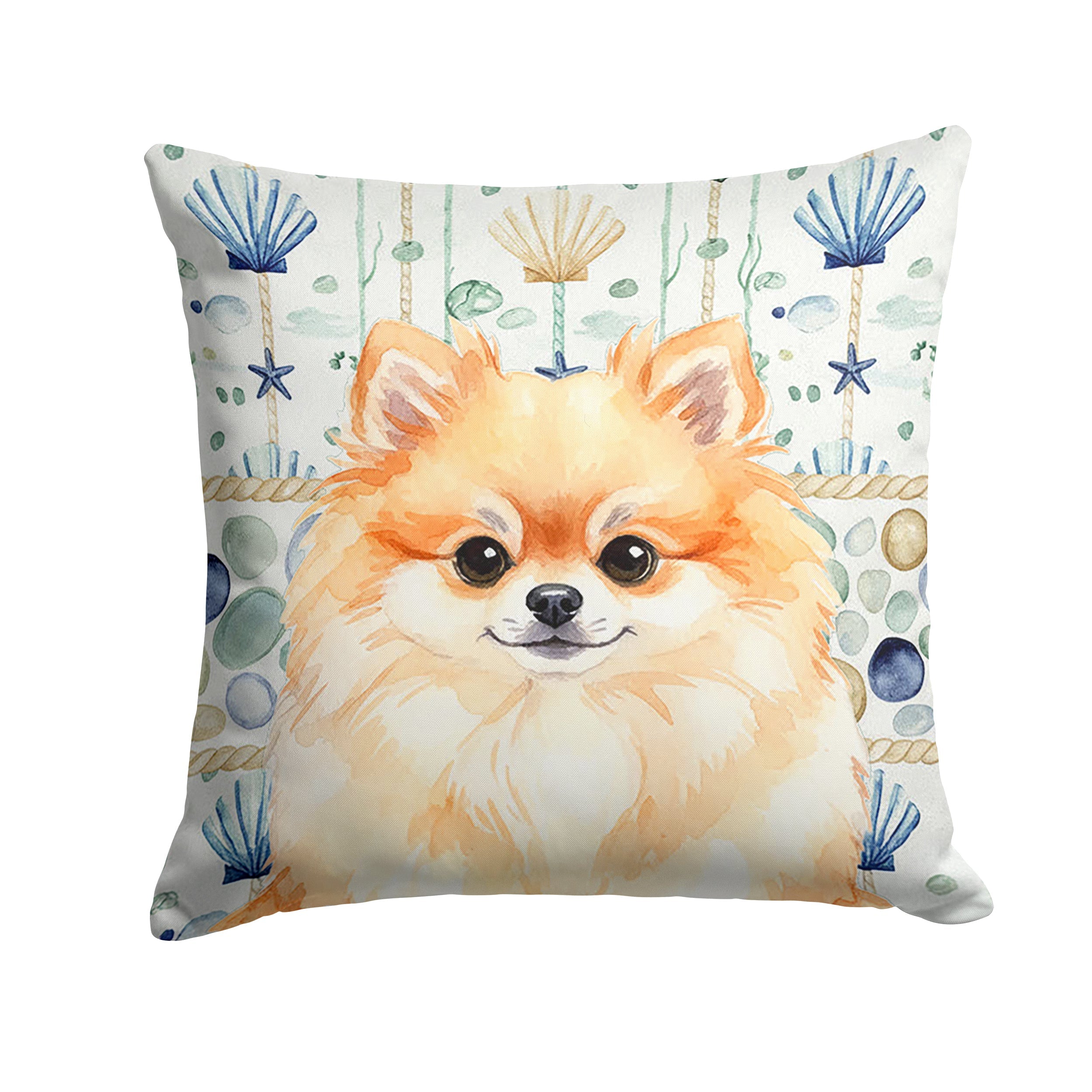 Pomeranian Coastal Sea Glass Decorative Throw Pillow 18x18 Indoor Outdoor Accent Cushion, Fabric Cover with Insert for Sofa, Bed, Porch & Living Room