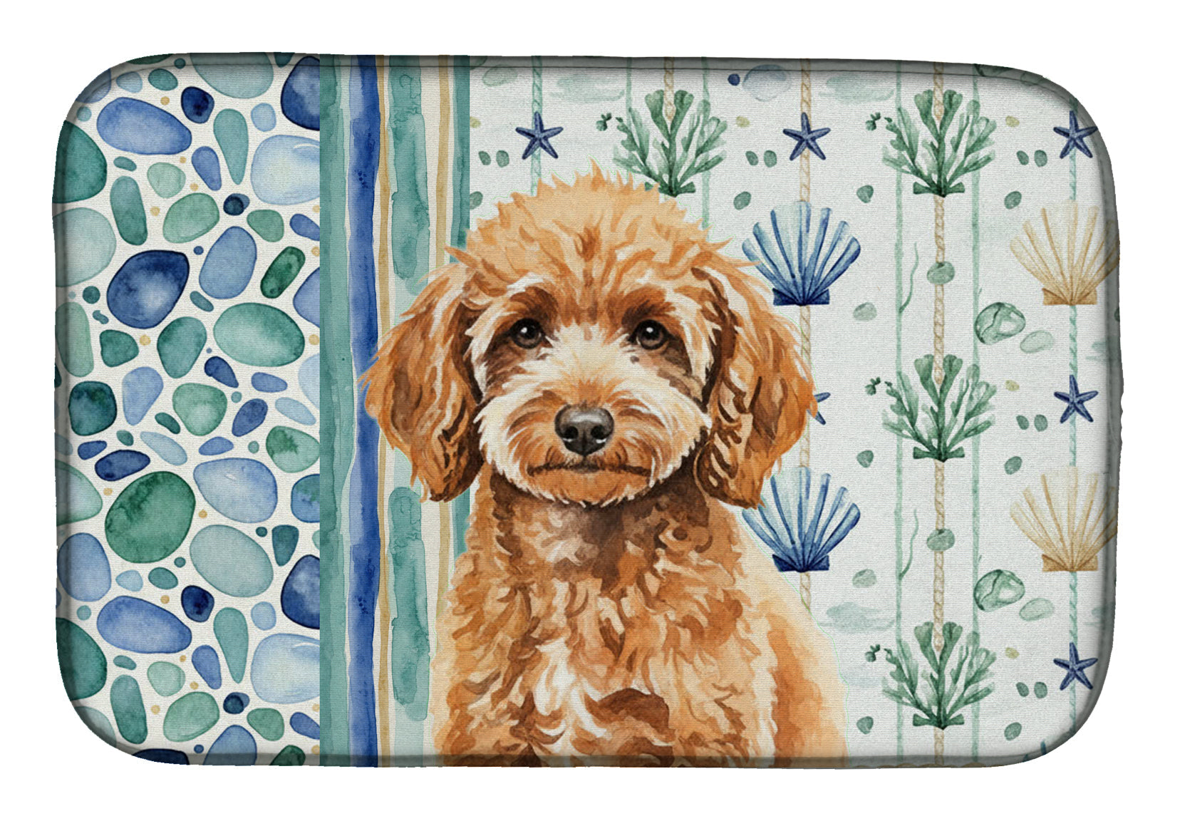 Miniature Apricot Poodle Coastal Sea Glass Dish Drying Mat Absorbent Dish Drying Mat Pad for Kitchen Counter Dish Drainer Mat for Countertop, 14 x 21", Multicolor