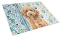 Miniature Apricot Poodle Coastal Sea Glass Cutting Board Tempered Glass Kitchen Cutting Surface, Heat Resistant Chopping, Non-Slip Feet, Food Prep & Serving