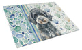 Miniature Black Poodle Coastal Sea Glass Cutting Board Tempered Glass Kitchen Cutting Surface, Heat Resistant Chopping, Non-Slip Feet, Food Prep & Serving