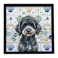 Miniature Black Poodle Coastal Sea Glass Framed Metal Print Bathroom, Kitchen, Office, Home Decor Wall Art Ready to Hang, Square, 8X8