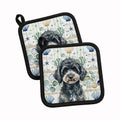 Miniature Black Poodle Coastal Sea Glass Pot Holder Set of 2 Heat Resistant Quilted Hot Pads 7.5 x 7.5 Inch, Insulated Kitchen Trivets for Cooking & Baking