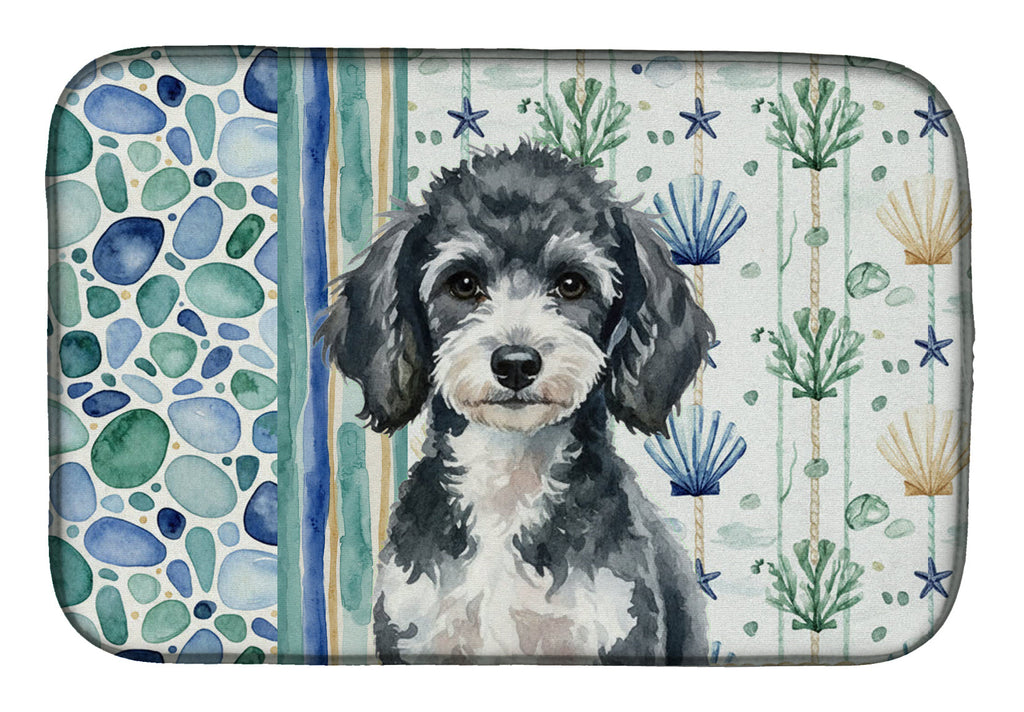 Miniature Parti Poodle Coastal Sea Glass Dish Drying Mat Absorbent Dish Drying Mat Pad for Kitchen Counter Dish Drainer Mat for Countertop, 14 x 21", Multicolor