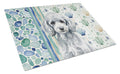 Miniature Silver Poodle Coastal Sea Glass Cutting Board Tempered Glass Kitchen Cutting Surface, Heat Resistant Chopping, Non-Slip Feet, Food Prep & Serving