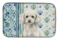 Miniature White Poodle Coastal Sea Glass Dish Drying Mat Absorbent Dish Drying Mat Pad for Kitchen Counter Dish Drainer Mat for Countertop, 14 x 21", Multicolor
