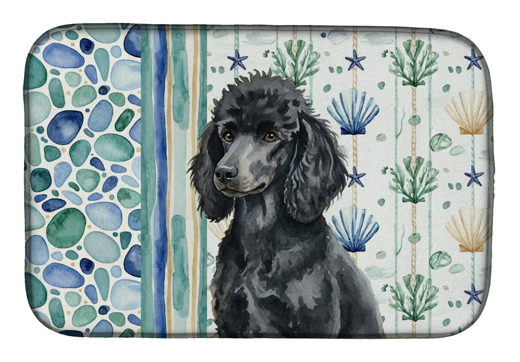 Standard Black Poodle Coastal Sea Glass Dish Drying Mat Absorbent Dish Drying Mat Pad for Kitchen Counter Dish Drainer Mat for Countertop, 14 x 21", Multicolor