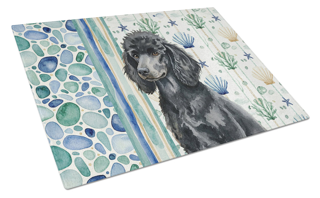 Standard Black Poodle Coastal Sea Glass Cutting Board Tempered Glass Kitchen Cutting Surface, Heat Resistant Chopping, Non-Slip Feet, Food Prep & Serving