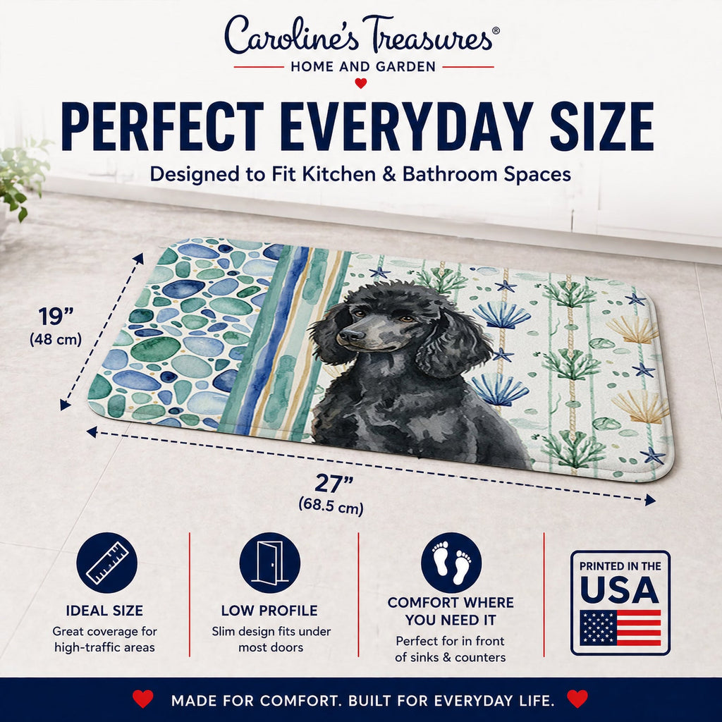 Standard Black Poodle Coastal Sea Glass Memory Foam Kitchen Mat Machine Washable Anti-Fatigue Cushion Comfort Bath or Kitchen Rug