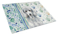 Standard Silver Poodle Coastal Sea Glass Cutting Board Tempered Glass Kitchen Cutting Surface, Heat Resistant Chopping, Non-Slip Feet, Food Prep & Serving