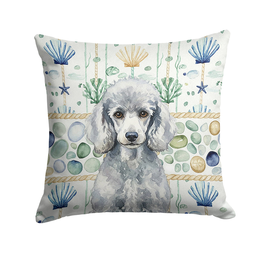 Standard Silver Poodle Coastal Sea Glass Decorative Throw Pillow 14x14 Indoor Outdoor Accent Cushion, Fabric Cover with Insert for Sofa, Bed, Porch & Living Room