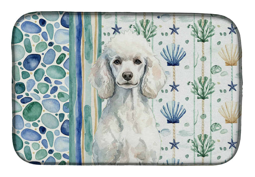 Standard White Poodle Coastal Sea Glass Dish Drying Mat Absorbent Dish Drying Mat Pad for Kitchen Counter Dish Drainer Mat for Countertop, 14 x 21", Multicolor