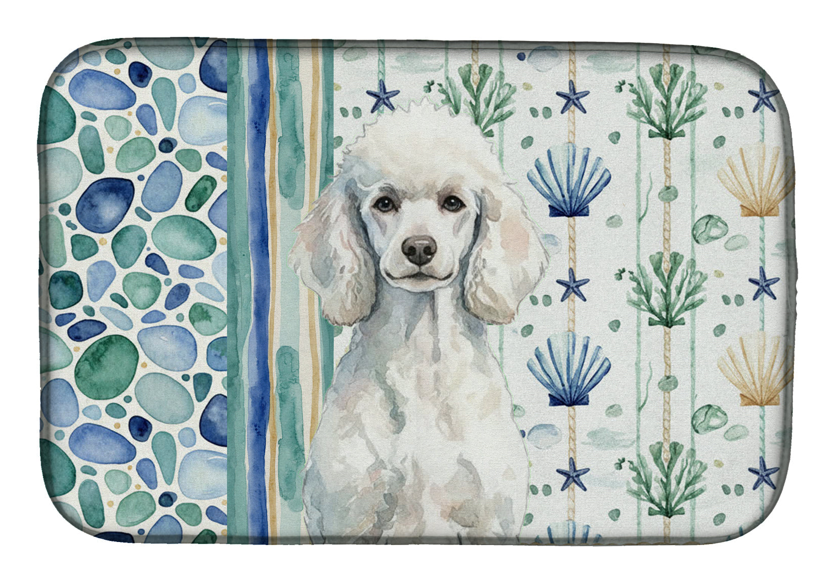 Standard White Poodle Coastal Sea Glass Dish Drying Mat Absorbent Dish Drying Mat Pad for Kitchen Counter Dish Drainer Mat for Countertop, 14 x 21", Multicolor