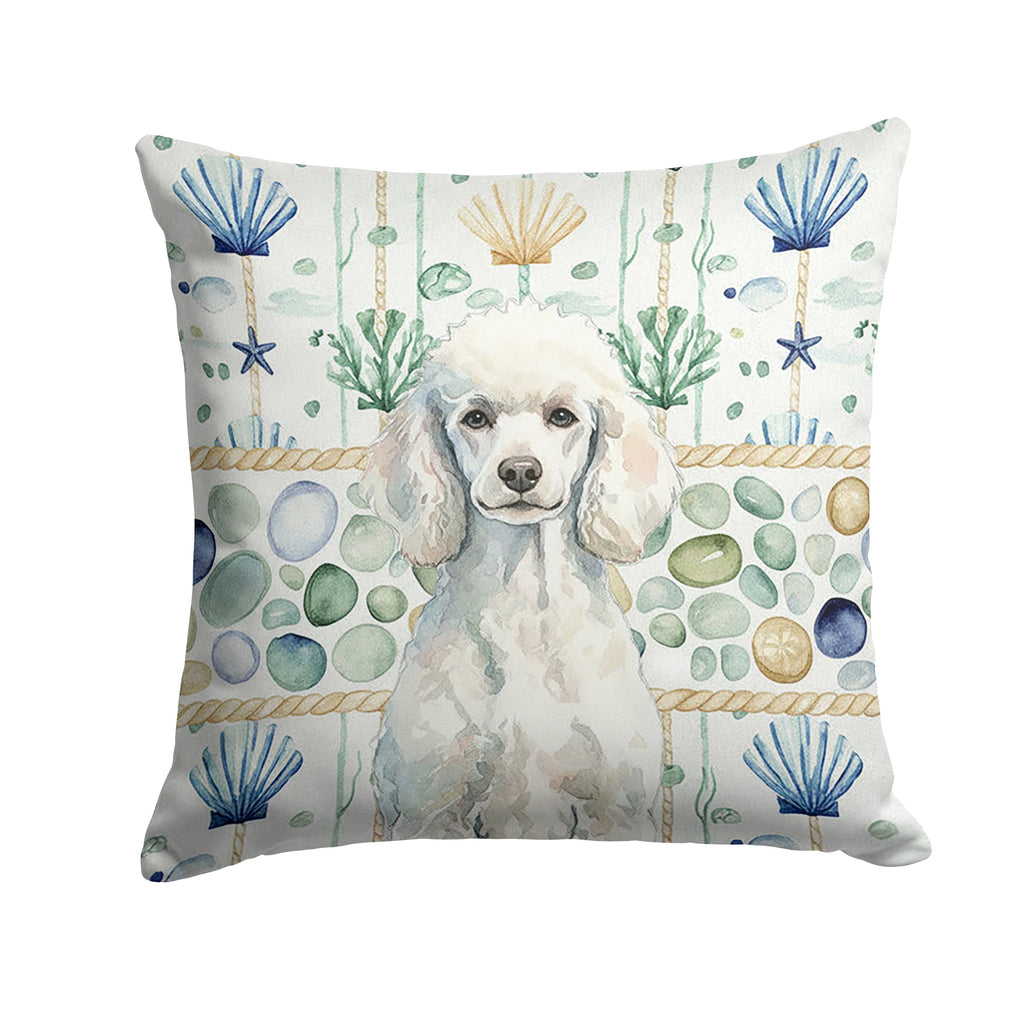Standard White Poodle Coastal Sea Glass Decorative Throw Pillow 18x18 Indoor Outdoor Accent Cushion, Fabric Cover with Insert for Sofa, Bed, Porch & Living Room