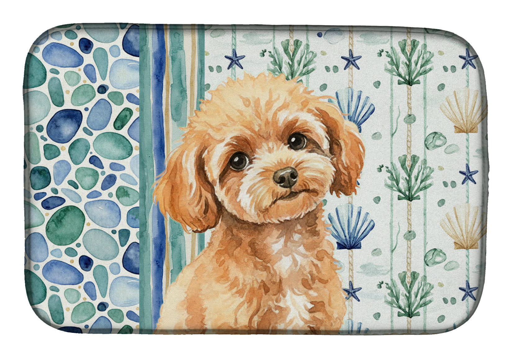 Toy Apricot Poodle Coastal Sea Glass Dish Drying Mat Absorbent Dish Drying Mat Pad for Kitchen Counter Dish Drainer Mat for Countertop, 14 x 21", Multicolor
