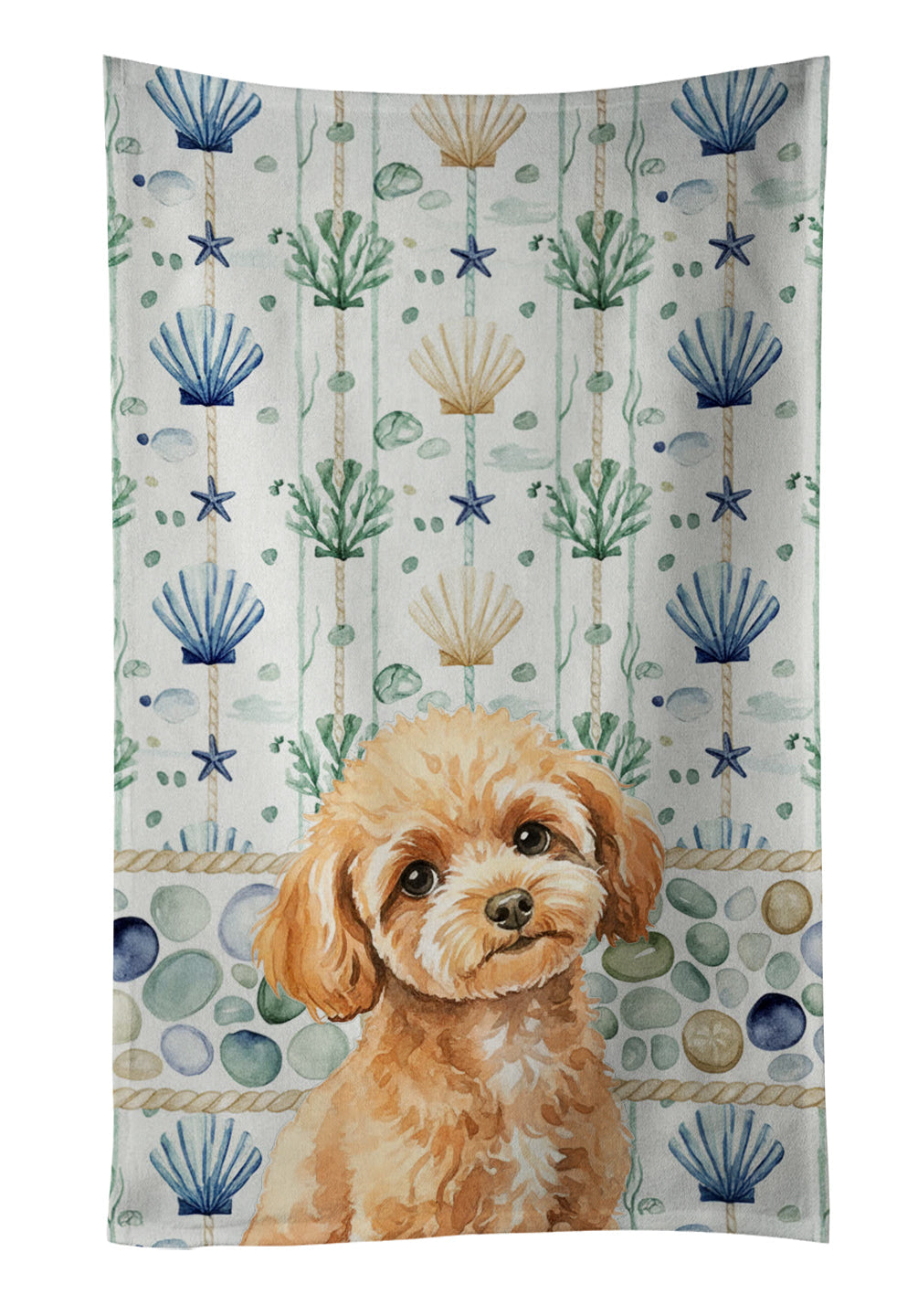 Toy Apricot Poodle Coastal Sea Glass Kitchen Towel Velour Plush Front and Cotton Loop Back Machine Washable
