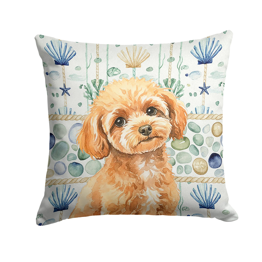 Toy Apricot Poodle Coastal Sea Glass Decorative Throw Pillow 18x18 Indoor Outdoor Accent Cushion, Fabric Cover with Insert for Sofa, Bed, Porch & Living Room