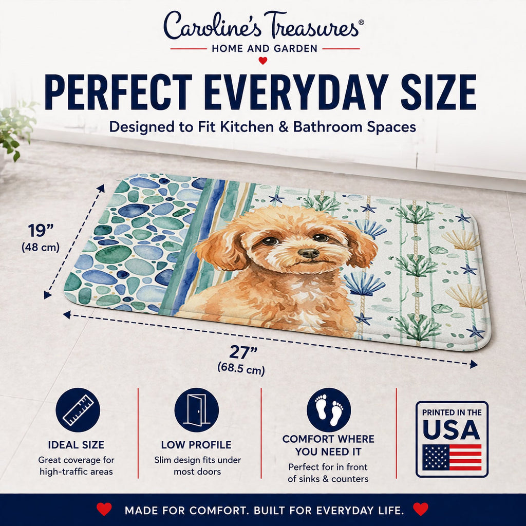 Toy Apricot Poodle Coastal Sea Glass Memory Foam Kitchen Mat Machine Washable Anti-Fatigue Cushion Comfort Bath or Kitchen Rug