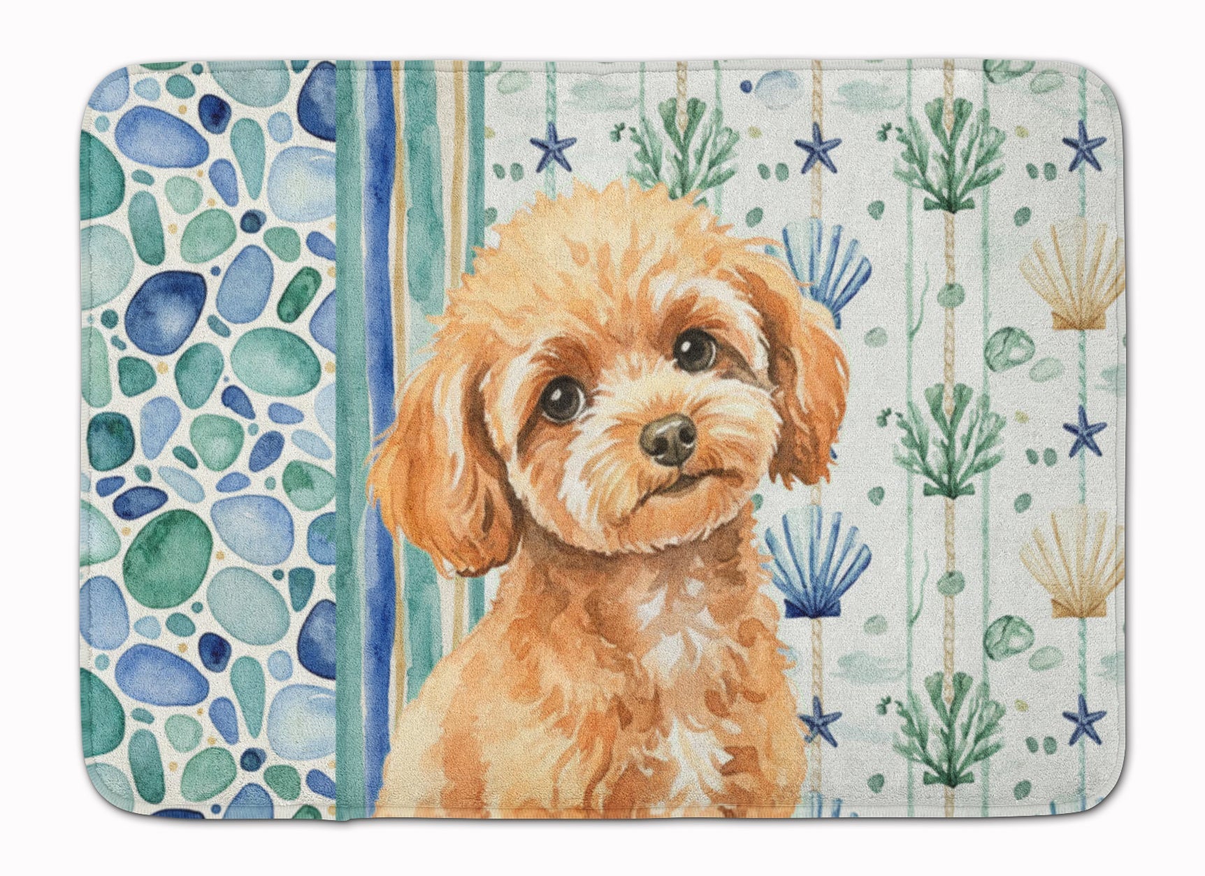Toy Apricot Poodle Coastal Sea Glass Memory Foam Kitchen Mat Machine Washable Anti-Fatigue Cushion Comfort Bath or Kitchen Rug