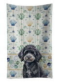 Toy Black Poodle Coastal Sea Glass Kitchen Towel Velour Plush Front and Cotton Loop Back Machine Washable