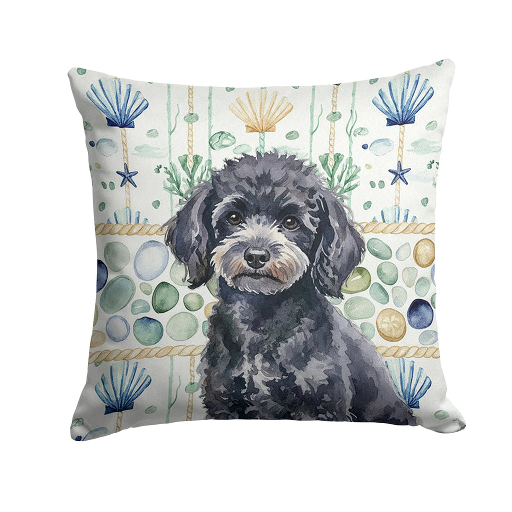 Toy Black Poodle Coastal Sea Glass Decorative Throw Pillow 18x18 Indoor Outdoor Accent Cushion, Fabric Cover with Insert for Sofa, Bed, Porch & Living Room
